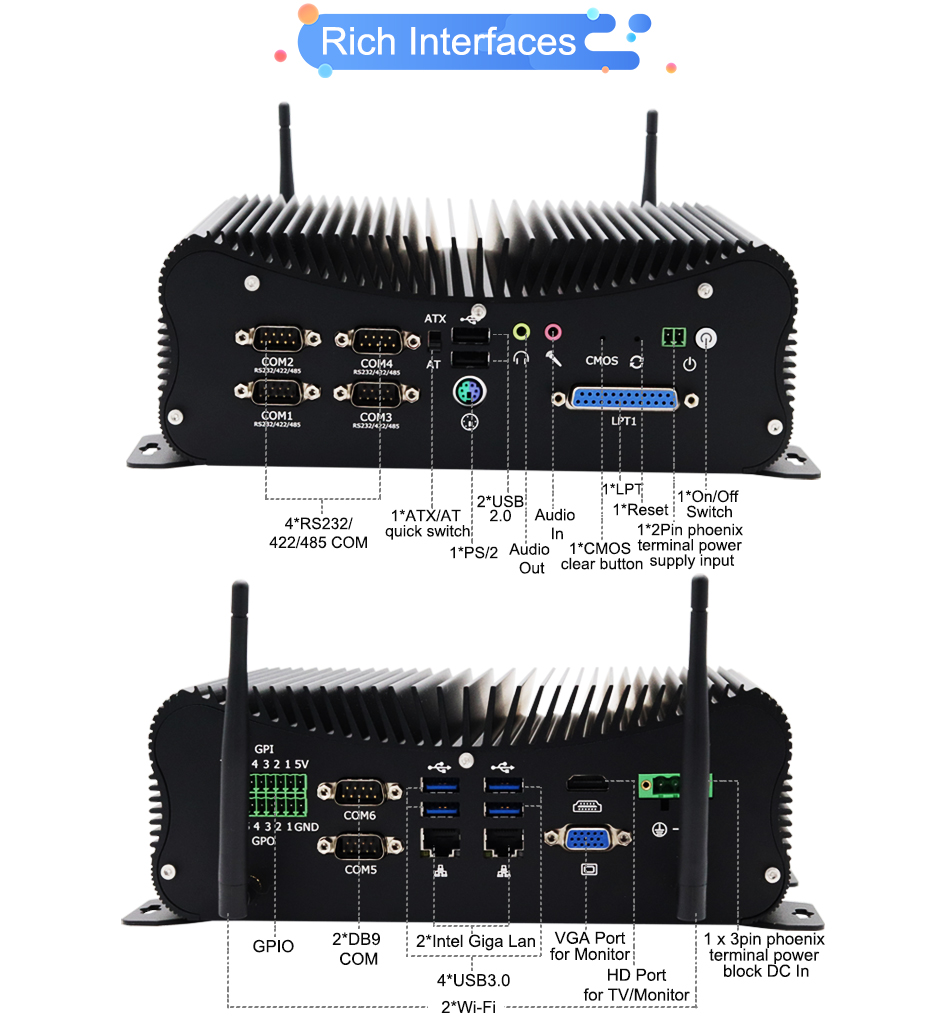 EGSMTPC Industrial Computer Intel Core i5 8250U DDR4 Desktop Mini PC 4 RS232/422/485 COM(图16)