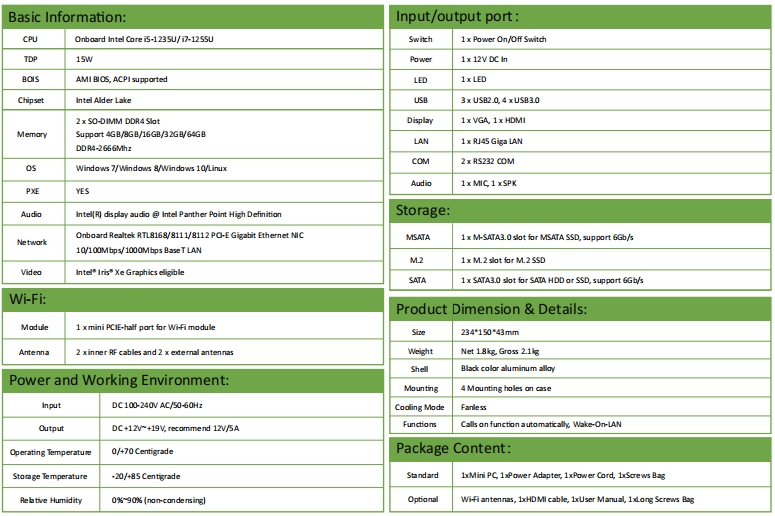 EGSMTPC GK-1235U/1255U Fanless MINI PC 12th Generation intel core I5 1235U I7 1255U Industrial PC(图3)