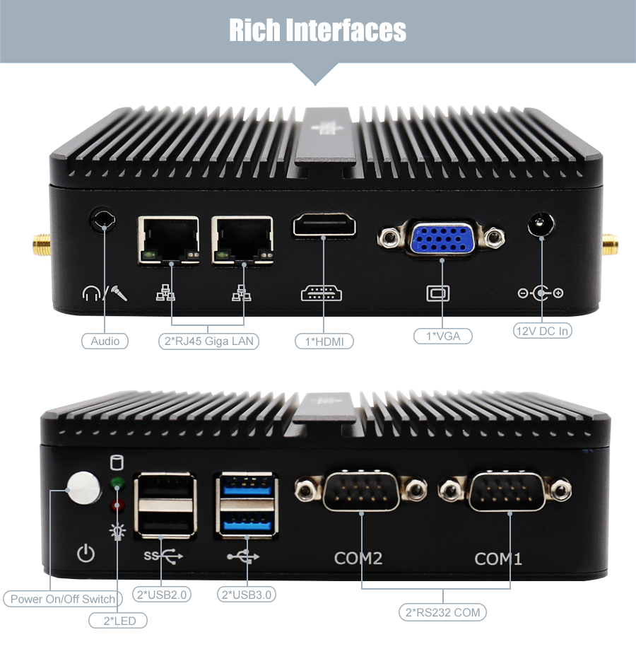 EGSMTPC All-In-One Mini PC Intel Celeron J4125 2LAN VGA HD 2Displays Fanless PC(图5)