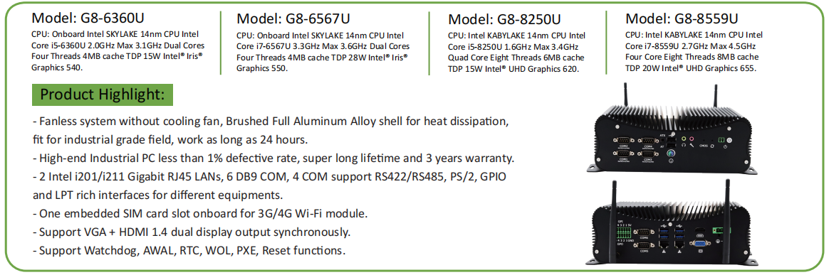 EGSMTPC Fanless Industrial Computer G8 Intel Core i5-8250U 2*Intel RJ45 LANs Desktop Mini PC 6COM(图3)