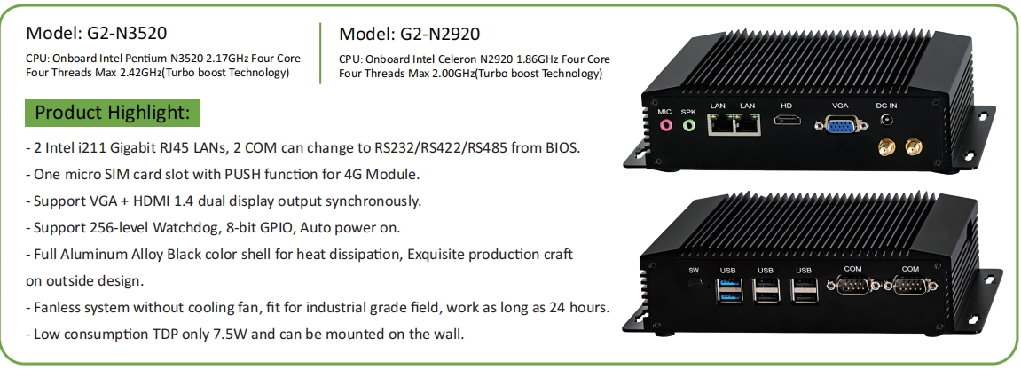 EGSMTPC Budget Mini PC Intel Celeron N2920 2LAN 2COM 2Displays Low-Power Fanless PC(图2)