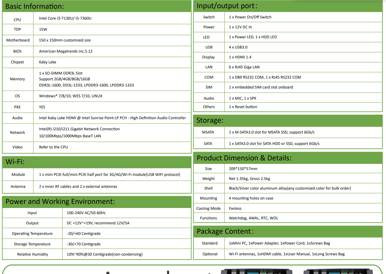 G7 Intel core i3-7130U/i5 7360U EGSMTPC Mini PC with 6LAN For Home And Offic Industrial Fanless PC(图2) G7 Intel core i3-7130U/i5 7360U EGSMTPC Mini PC with 6LAN For Home And Offic Industrial Fanless PC(图2)