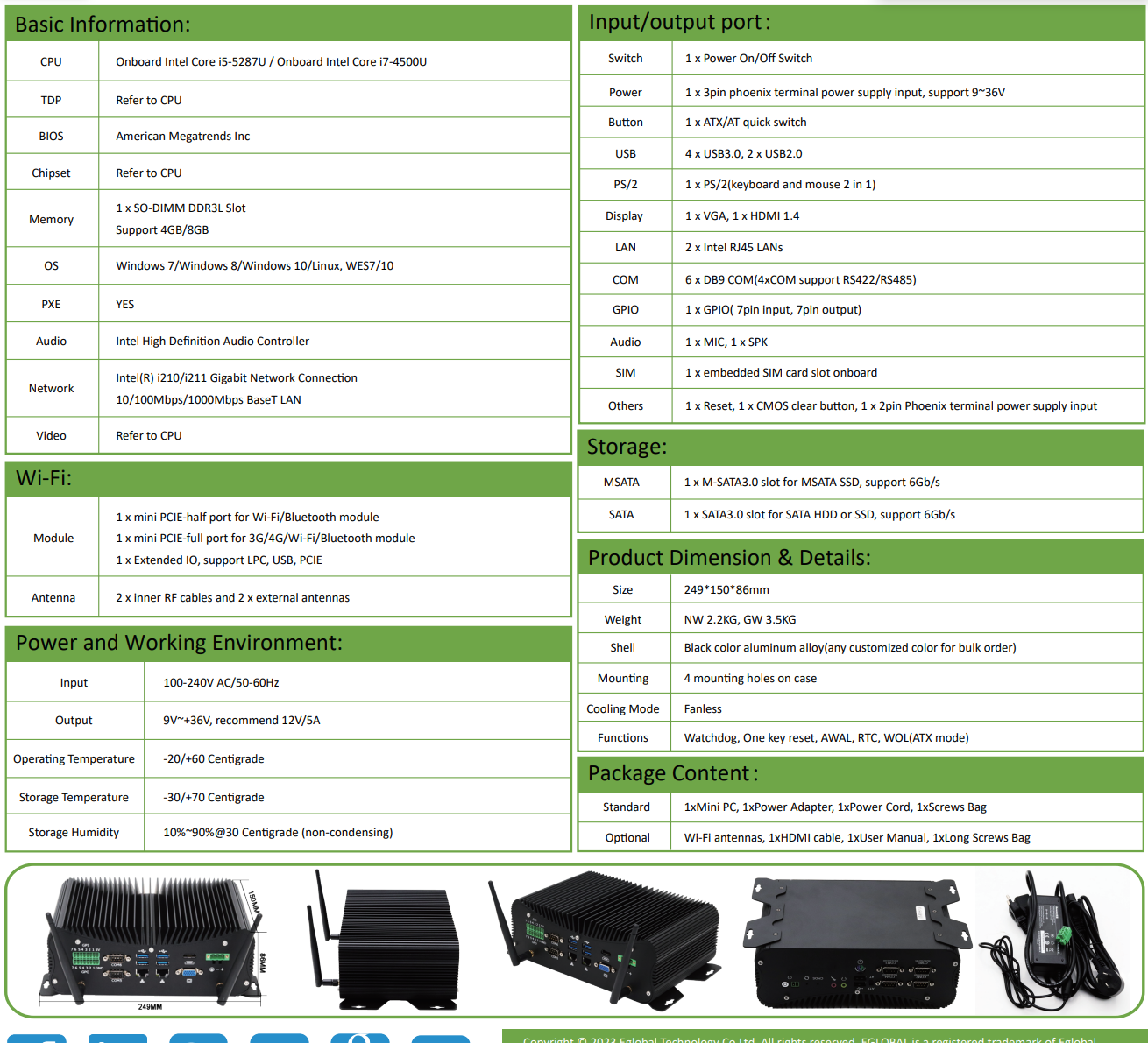 EGSMTPC Fanless Industrial Computer G8 Intel Core i5-5287U/i7 4500U 2*LAN Desktop Mini PC 6COM(图5)