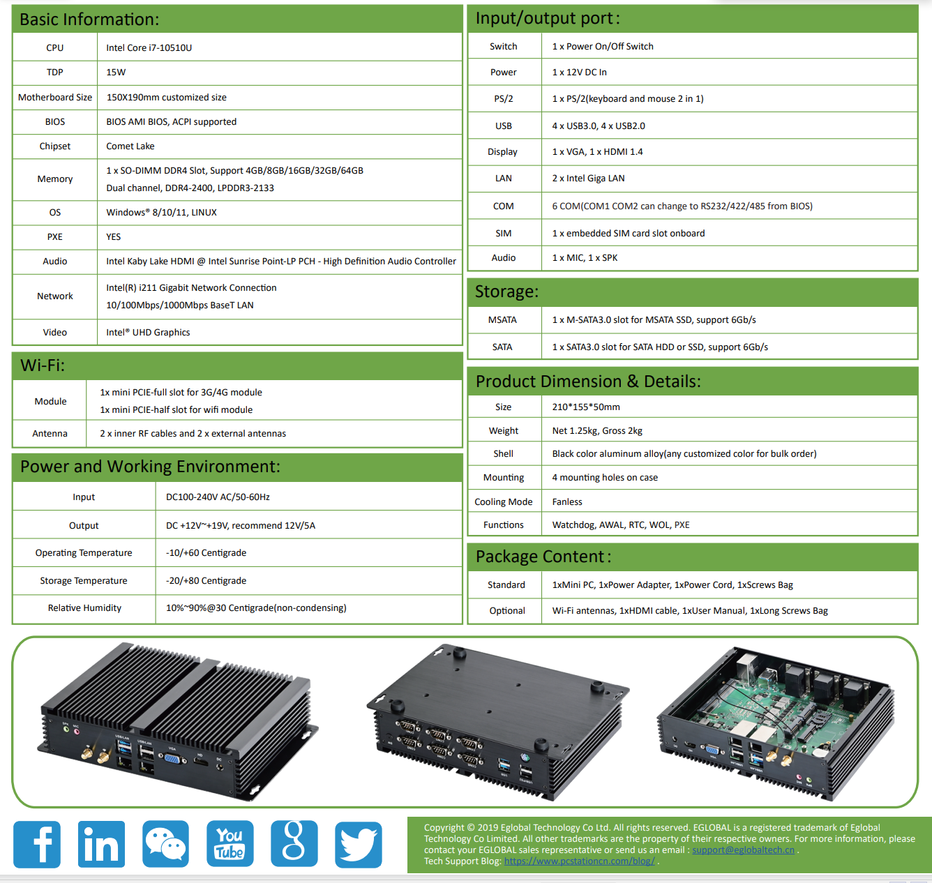 EGSMTPC High-Effect Mini PC Intel Core I7 10510U 2LAN 6COM HD VGA Support 4K Industrial Fanless PC(图2) EGSMTPC High-Effect Mini PC Intel Core I7 10510U 2LAN 6COM HD VGA Support 4K Industrial Fanless PC(图2)
