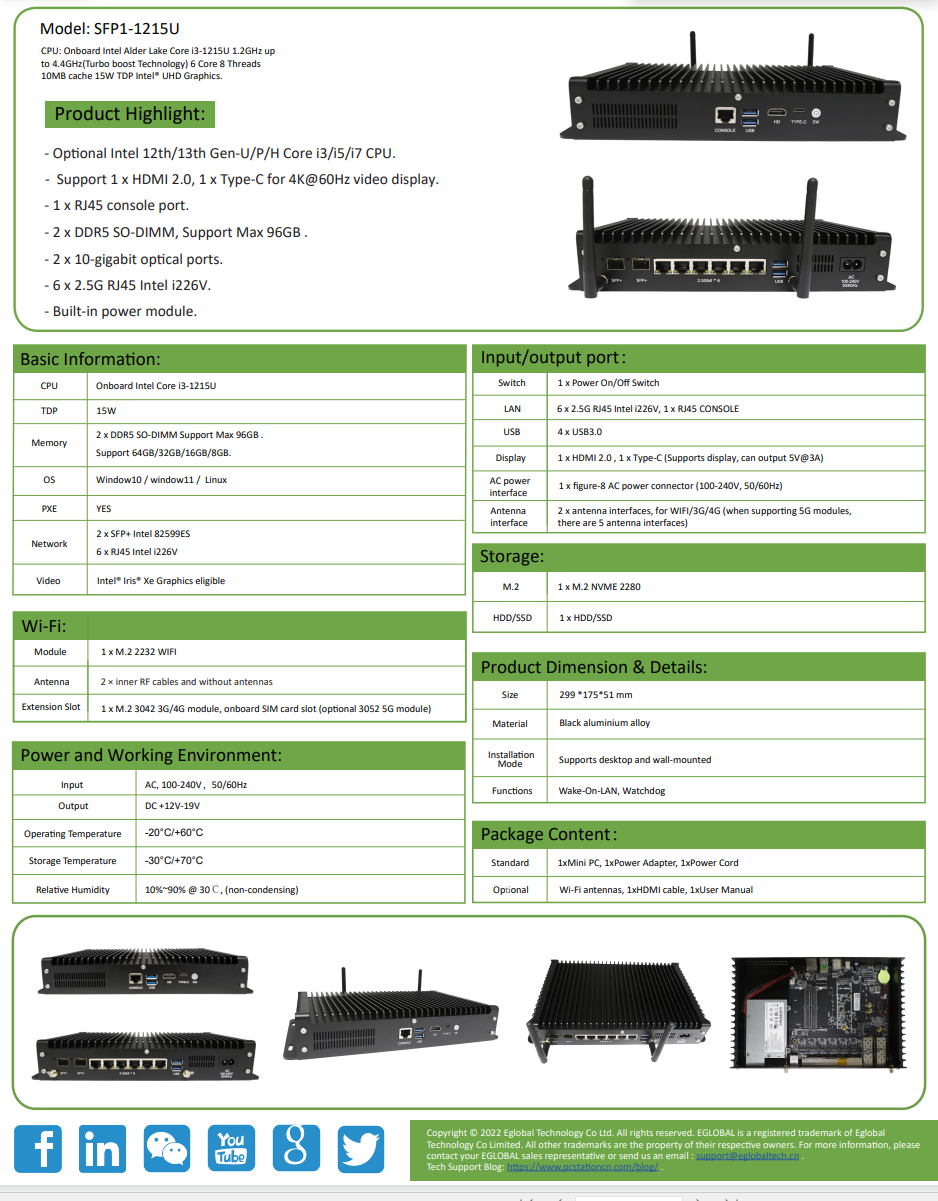 EGLOBAL Fanless Mini PC Firewall Intel Core I3 6*2.5GbE 2*SFP DDR5 4800MHz OPNsense VPN Network(图11)